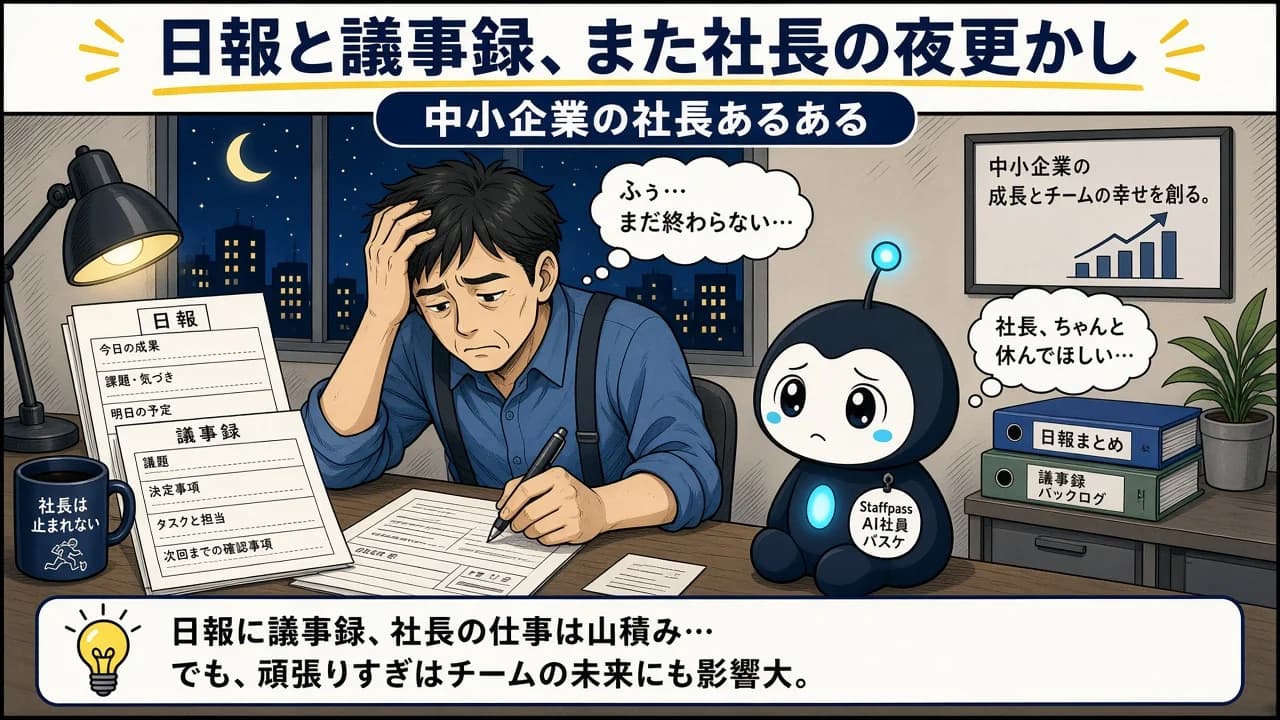 日報と議事録、また社長の夜更かし